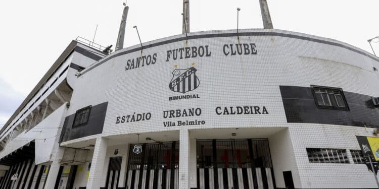 Facade of Urbano Caldeira stadium, known as Vila Belmiro. Soccer stadium of Santos FC 