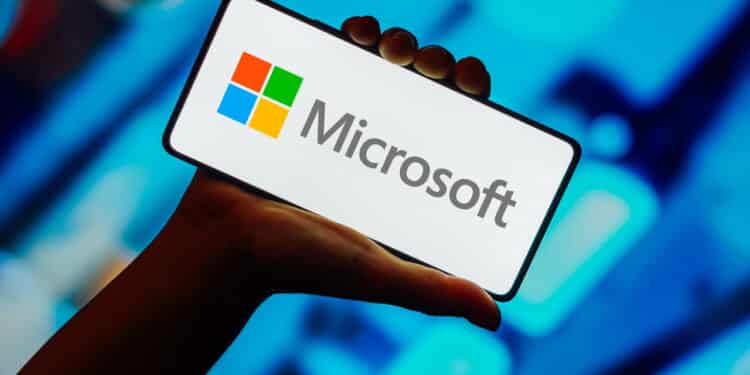 October 23, 2023, Brazil. In this photo illustration, the Microsoft logo is displayed on a smartphone screen