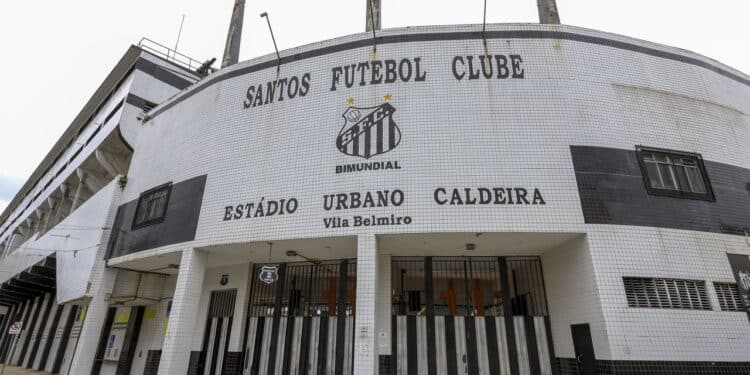 Facade of Urbano Caldeira stadium, known as Vila Belmiro. Soccer stadium of Santos FC 